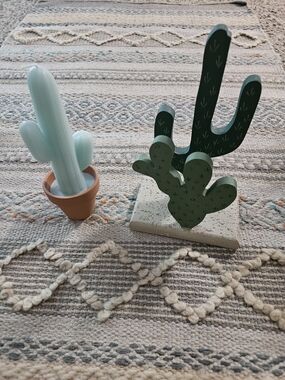 Set of 2 Decorative Cactus Figurines - Mint and Dark Green